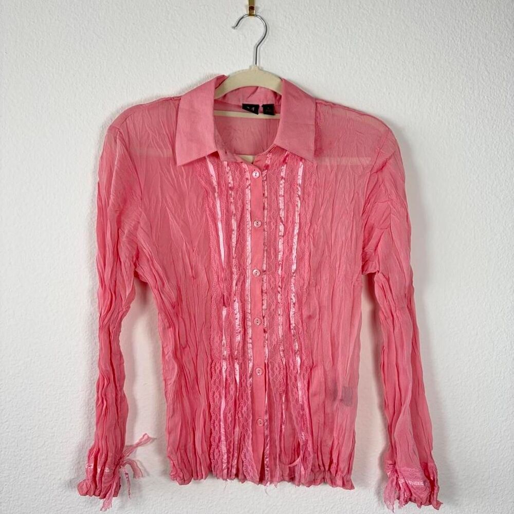 Milano Pink Sheer Blouse Top Women's M Preppy Office Siren Fairycore CottageCore